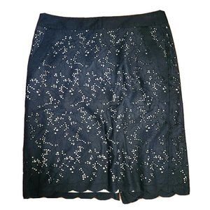 Ann Taylor Loft Skirt Womens Size 6 Solid All Black Tank Eyelet Zip Back Pencil
